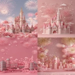 **Modern 3D Design Disney concept, Pink printshop themed background with fireworks around for new year --ar 2:3** - <@1124231816405069896> (fast)