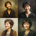 **Yoko Hada, a Japanese woman in her early 60s. Her hair is short for a woman, with a slight brown tint. She smiles gently, her eyes soft and embracing. She has a slightly plump figure but is short in stature. Portrait. Oil painting style.** - <@1105655477741813870> (fast)
-# Create, explore, and organize on [midjourney.com](<https://midjourney.com/imagine?from_discord=1>)