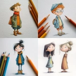 **character design, in style of children's book illustration with colored pencils painting --raw** - <@1202719359680774145> (fast)