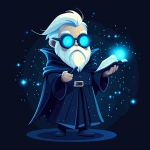 **Futuristic legal wizard mascot, glowing blue eyes, wearing a judge robe mixed with a wizard cloak, holding a digital scroll and a smartphone, cartoonish but clean, high-tech magical vibe, flat design - vector art --s 250** - Image #2 <@844314166369583134>