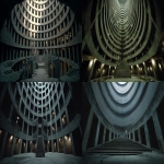 **dvd screengrab of the interior of a very tall, circular tower in an abandoned city, with numerous rows and columns, and concrete stairs leading to it. the tower was designed by tadao ando for the film blade runner 2049, directed by denis villeneuve. the scene was shot on a canon eos-5d mark iii camera using a macro lens, featuring cinematic, moody lighting, and showcasing photorealistic, hyper-realistic, award-winning cinematography, in the style of ridley scott. --ar 72:35** - <@554549579131912202> (fast)
