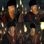 **16th century King, square blonde yellow beard, black big cap, riding with his army, at night, torches, graphic novel style brown gray red --ar 3:2 --cref <https://s.mj.run/1uCp0QvsltU> --cw 100 --v 6.1 --s 50** - <@583370851768860679> (fast)
-# Create, explore, and organize on [midjourney.com](<https://midjourney.com/imagine?from_discord=1>)