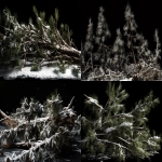 **Scattered broken pine tree trunks, splintered branches, and pine needles, heavily covered in fresh snow, jagged edges, realistic textures, high detail, sharp contrast, on a solid pure black background, studio lighting, no shadows, photorealistic, 8k resolution --ar 16:9 --v 5.0** - <@468248390342279168> (fast)