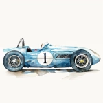 **watercolor illustration of a cute little pastel blue race car, side view, with white racing stripes and soft wheel details, charming watercolor style, white background --v 6.0 --ar 1:1** - Image #3 <@437878260013989888>
