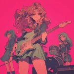 **japanses manga girls band reptilian 80s hair band wearing school dress background is stage with 80s feeling --niji 6** - Upscaled (Creative) by <@919678712226648134> (fast)