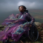 **Cosmography diaphanous double exposure featuring an avant-garde wheelchair disability accessible couture double exposure over a spellbinding natural landscape wind blowing wistfully --ar 4:5 --p 2r5399p** - Image #2 <@948741381743083580>