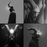 **Design a greyscale hyperrealism, shadow figure with glowing white eyes and horns --v 7.0** - <@1116424656908464158> (fast)