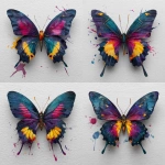 **dark watercolor butterfly , white background , abstract and dark color , splash of color --s 250** - Variations (Strong) by <@1087918721076564069> (fast)
