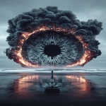 **<https://s.mj.run/zvtFloC-qXc> black glitch scanline distorition fire, eyes burning, white pupil with red center, roasting on the beach, dusk cinematic --ar 2:3 --s 666 --p ajjw9qi --sref 4240880785 2348464004 <https://s.mj.run/zvtFloC-qXc> --v 7.0** - Image #2 <@788265797444173834>