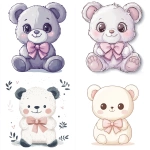 **Cute teddy bear with a bow, vector clipart, simple design, white background, cute, flat colors, simple lines, no shadows. --s 250** - <@634079890777440317> (fast)