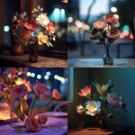 **paper flowers on a table in the evening** - <@1047593410929897524> (fast)