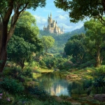 **a background image that looks like it came from the movie Shrek. no characters. make it bright and whimsical. put a shrek princess style castle in the back.** - Image #4 <@1264975901624631358>