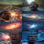 **Comic style. Split screen, on the top half astrophysicist Hakeem Oluseyi runs down the road, looking up in horror. On the bottom half of the screen, the Andromeda Galaxy explodes in space. Close-up portrait --ar 9:16 --v 7.0** - <@1146368219234443295> (fast, stealth)