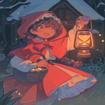 **waifu red riding hood holds a lantern alight with mycelium derived foxfire in the night. --chaos 5 --ar 3:4 --style raw --profile k2n42en --stylize 1000 --weird 600 --niji 6** - Image #1 <@538878031226470440>