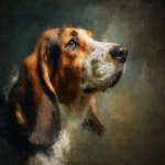 **A basset hound portrait, head turned slightly. Blurry background. Painterly style.** - Image #2 <@817022345902162030>