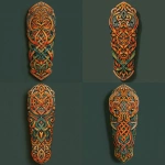 **create a Celtic tattoo design for full arm tattoo with Irish hand and little bit colors like orange green** - Variations (Strong) by <@1361573151087132916> (fast)