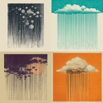 **A retro cartoon-style illustration of rain falling, just lines vertical, and halftone dot shading for texture. Limited two-tone print style (like vintage t-shirt graphics). Whimsical, nostalgic, screenprint-ready** - <@840070267890958356> (fast)