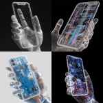 **iphone17, straight on, held by a semi-transparent robot hand made of coding lines --v 7.0** - <@1048326817838280714> (fast, stealth)