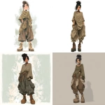 **Image In the style of Brian Froud, Dofus and Wakfu ; the creature has dark hair pulled into a high, neat bun, with loose strands softly framing the face. They wear oversized, draped tops in muted earth tones that hang loosely over wide, gathered pants. Layered barnsley fern , chokers, and large hoop earrings add bold visual detail to the look. Heavy platform boots ground the outfit with a solid, utilitarian feel.** - <@1018138887199129620> (fast)
-# Create, explore, and organize on [midjourney.com](<https://midjourney.com/imagine?from_discord=1>)