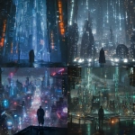 **a frozen futuristic city in a moment of chaos, everything stopped in time, the participant stands beside a mysterious holographic guide avatar named X, together they attempt to reactivate multiple city cores, glowing energy nodes scattered across the dark metropolis, the participant’s digital financial activity data visualized as luminous energy streams powering the city, representing the key to its revival, cinematic sci-fi scene, dramatic lighting, high detail, ultra realistic, 8k, --ar 1:1 --v 6.0 --raw** - <@1149638156367441920> (fast)