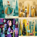**vector image: a Christmas hey in the spirit of Mary Blair, but modern --ar 3:2** - <@1074888048279552010> (fast)