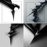 **An asymmetrical dark fashion frame**, black line art on white. A single, sharp, diagonal line intersects the top left and bottom right corners of the card, protruding beyond the border to form a dramatic, needle-like thorn. The rest of the border is a simple, thin black stroke. This creates a dynamic, unbalanced, high-fashion look. Over 90% white space remains free for art. Editorial magazine layout, avant-garde design. --no symmetry, no ornate patterns, no fill --stylize 200 --ar 2:3 --p tk2q1nv --raw** - <@1283386492076687404> (fast)