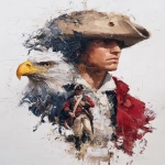 **a beautiful loose pallet, knife, painting of an Americana bald eagle flying above a colonial soldier’s head who is a patriot soldier --ar 3:4** - Image #1 <@1204459829629026307>