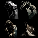 **elegant bride and groom silhouette. Romantic, on black background, white flowers, veil, realistic, warm highlights, --v 7.0** - <@1015760515127050260> (fast)