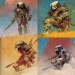 **Yautja Predator draugr soldier, illustration by Frank Frazetta --ar 3:4 --v 7.0** - <@1071437900610293863> (fast)