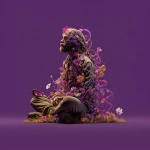 **Infinitely psychedelic + meditating yogi + neural networks + neon flowers in braided hair + heavily influenced by album artwork by Storm Thorgerson + solid purple background. Ultrahigh resolution + greg rutkowski --v 7.0 --ar 1:1 --zoom 1.25** - Image #4 <@927570845549858886>