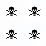 **a simple illustration logo of a skull and cross bones where the skull is a lightbulb and the crossbones are thin symmetrical lightning bolt symbols --v 7.0** - Variations (Subtle) by <@340952336275079170> (fast)