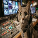 **a cat wearing a clearcom headset and sitting in front of a video switcher, photograph, --ar 16:9** - Image #4 <@960702118686244966>