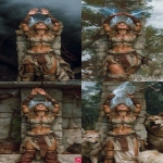 **The Viking priestess stands among the ancient ruins. Her fingertips crackle with lightning as she summons the powers of the gods. Muscles visibly strained, it is almost more than she can bear, but she is determined. Though her teeth are gritted, her expression is resolute. --ar 1:2 --s 750** - Zoom Out by <@344228814332887040> (fast)