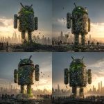 **<https://s.mj.run/rWcFtaYzAZ8> The Android Robot made of mobile phones is collapsing, there are gaps in the robot and it is crumbling away, people looking up at it, green malware bugs trying to get inside it, cityscape, photorealistic, magic hour, dramatic lighting** - Variations (Strong) by <@1048326817838280714> (fast, stealth)