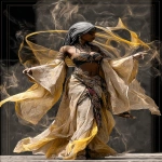 **<https://s.mj.run/PjQfchsJwAI> Realistic photograph of a Djin,Queen of Arabia in prophetic iris bliss, ancient Harla, Mecca desert backdrop, full body view, dynamic pose, dark color splash background 8k resolution, photorealistic, hyper realistic, volumetric lighting, 35 mm photorealistic --ar 89:128 --p o5egy9r --s 300 --sref 129797111** - Image #4 <@1002947002323185734>