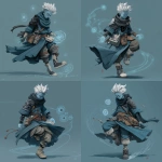 **fantasy art style. young air genasi misty stepping. He is a cleric with black hole iconography. he has bits of rogue gear mixed into his robes, such as a leather pauldron** - Variations (Strong) by <@784252075265490974> (fast)