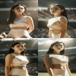 **<https://s.mj.run/BL_53ZbS-bc> a cinematic ultra-realistic full-body portrait of a Korean female ceremonial baseball pitcher standing on the mound before the first pitch in a bright stadium, referencing the face, body style, and pose from the provided image, wearing a tight stretch-fit sleeveless cropped sports top and short white spandex shorts, both in matching ivory or pure white tones, made of thin high-performance fabric, no logos or text, toned athletic physique, confident expression, sunlight illuminating her figure, blurred cheering crowd in the background, cinematic lighting, natural skin texture, 9:16 vertical frame --v 6.0 --ar 9:16 --no watermark --raw** - <@1404035603569311864> (fast)