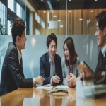 **Group of Japanese office workers, including a beautiful woman and a handsome man, happily discussing documents at a bright conference table, teamwork and friendly atmosphere, professional attire, cinematic lighting, warm and clean office --ar 16:9 --v 6.0 --raw** - Upscaled (Creative) by <@1074578484602601522> (fast)
-# Create, explore, and organize on [midjourney.com](<https://midjourney.com/imagine?from_discord=1>)