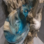 **Surrealism vision, Driftwood root resin blue transparent epoxy resin, new style in bathroom, great stone toilet , HD, super realism, photo quality, --ar 16:9** - Image #1 <@1164377807414116392>