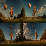 **A 10-year-old boy in blue shorts and an ochre t-shirt standing on a lush green park lawn, mid-action as he throws a baseball directly toward the viewer, a baseball glove on his hand and the baseball floating mid-air above him. He is looking directly at the camera. The image is captured from slightly above the boy’s eye level. The scene is lit by natural sunlight with soft shadows, a clear blue summer sky overhead, and trees and distant buildings lining the horizon. Captured in full-body view with professional color grading, clean sharp focus, no grain, and cinematic quality. Shot in natural light using a Sony Alpha A7 III with a Zeiss ultra-macro lens, f/2.8 aperture. High resolution --sref <https://s.mj.run/pHG2zQNj39k> --aspect 16:9 --s 250** - <@1220830039520841890> (fast)