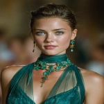 **ancient roman jewelry with small delicate carved flowers, made from polished green dolomite crystal, on the runway of a fashion show in Milan --ar 16:21 --s 750 --v 7.0** - Image #1 <@1064451214823129168>