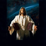 **<https://s.mj.run/4e19huEwCUY> use this image to show a photorealistic Jesus holding out a matching set of new bible and book of mormons to us. --v 7.0** - Image #4 <@781279613221339146>