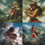 **Amazon warrior by Boris Vallejo as a children's book illustration --ar 3:4 --v 7.0** - <@1071437900610293863> (fast)