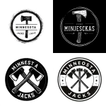 **Simple, Minimalistic, Round, Seal, Logo for an Axe Throwing Company, Circle, Black and White, "MINNESOTA JACKS" Vector, Thick Black Outline** - <@1067982535730151454> (relaxed)