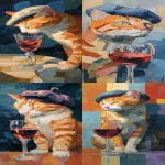 **oil painting of a tabby cat pouring red wine into a crystal glass, wearing a tiny beret, visible brushstrokes in the style of Matisse with flat color blocks of burnt orange, cream, and deep blue --ar 11:27** - <@409716268476923920> (fast)