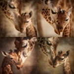 **This heartwarming image captures an intimate and tender moment between a mother giraffe and her calf. The mother is gently nuzzling or kissing the top of her baby’s head, her long neck gracefully curved in a protective gesture. The baby giraffe, with its soft, reddish fur and delicate features, leans into the touch, eyes half-closed in comfort and trust. The soft background and warm lighting enhance the serene and emotional atmosphere of the scene, emphasizing the bond of affection, care, and gentle strength between parent and child in the animal kingdom. --p pe2xoas --s 50 --v 7.0** - <@1109563305787392083> (turbo, stealth)
