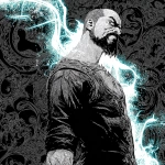 **comic book art / bold lines / full body portrait of a rugged masculine male obsidian knight / swirling luminous particles / bountiful lavish multilayered details / background depicts dark complex ornate kaleidoscopic patterns / full length view / eerie / grainy / gritty / haunting / macabre / menacing / moody / mysterious / ominous / paranormal / supernatural / uncanny** - Image #1 <@1080572898269466724>
