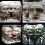 **Heads in transparent ice blocks,painting, surrealism, René Magritte The Lovers Paris 1928 Wearing snowflake macrophotography fabric, red love letters from the heart --p o7dvby1 --ar 2:3** - <@841698202759069727> (fast)