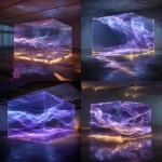 **a clear box filled with swirling trails of purple light, that is falling through dark space with bands of light trailing --ar 2:3 --s 250** - <@1088093143066488912> (fast)