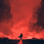 **tiny silhouette of Harley Quinn standing in the middle of a vast shattered city street, glowing red smoke and sparks filling the air, her bat dragging along the ground leaving a red streak, chaotic and cinematic little person big space style, emotional and striking, space for lyrics --ar 9:16 --v 7.0** - Image #2 <@257221362568003584>
